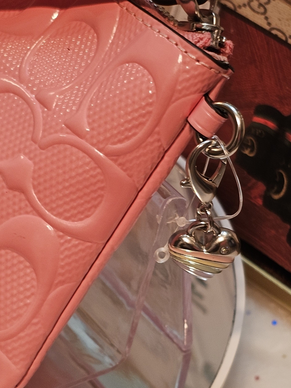 Coach Patent-Embossed in Coral Pink Leather Wristlet - Picture 12 of 13